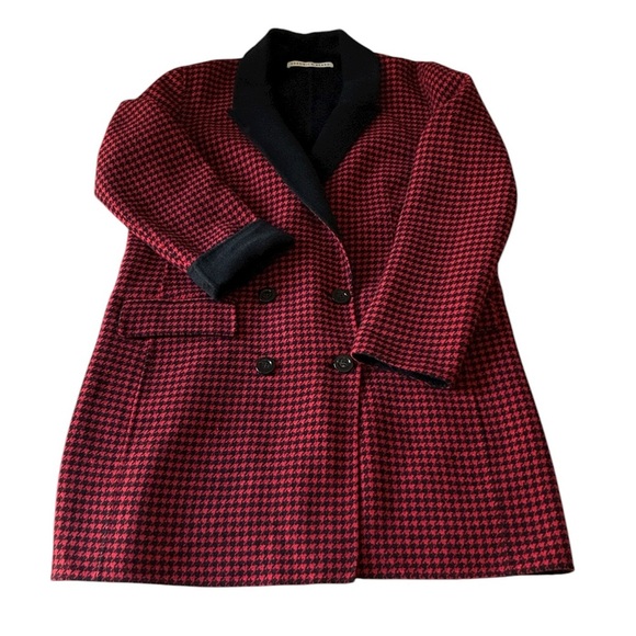 Veronica Beard Senna Wool Cashmere Red Black Houndstooth Double Breasted Coat - Picture 8 of 15